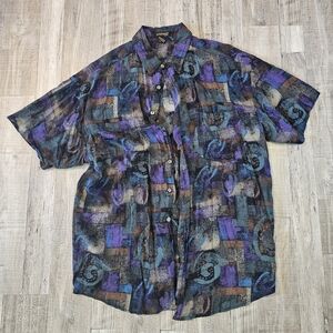 Vintage 80s Mens Button Up Stefano Man 80s Geometric pattern Size Large